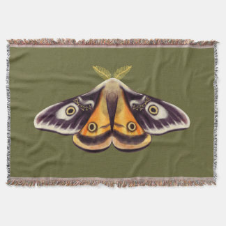 Moth Insect Art Goblincore Saturnia Witchy Green Throw Blanket