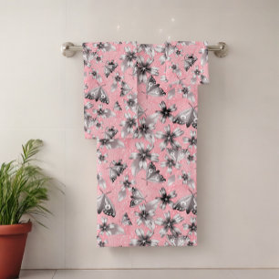 Moth Meadow Pink Bath Towel Set
