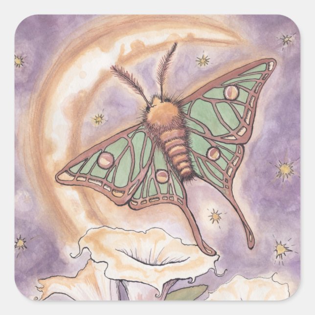 Moth & Moonflowers Square Sticker (Front)