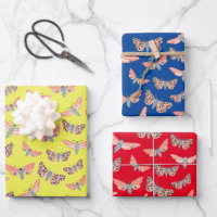 Moth Pattern Colourful Bold Pink Lemon Red Blue