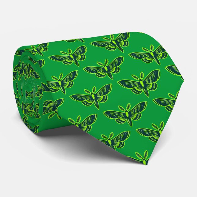 Moth Pattern - Shades of Green Tie (Rolled)