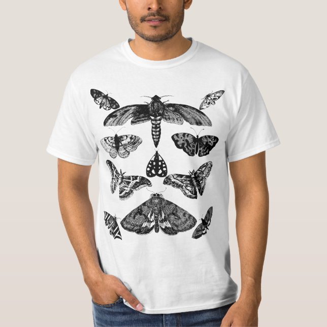 Moth Print Tee Vintage Insect Illustration Bug Col (Front)