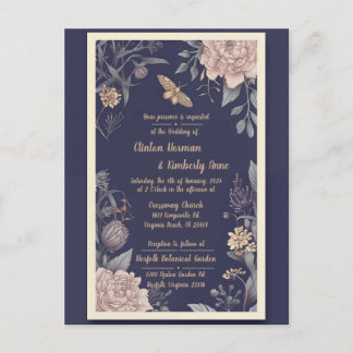 Moth, Rose & Thistle Wedding Invitation Postcard