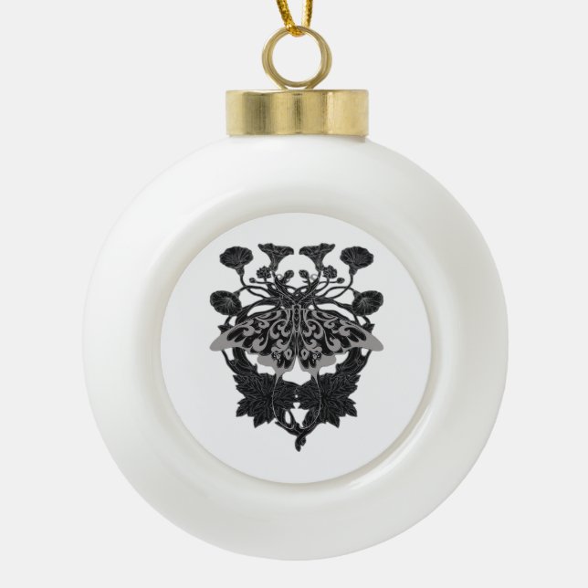 Moth Talisman - Whimsigoth Drawing - White Version Ceramic Ball Christmas Ornament (Front)