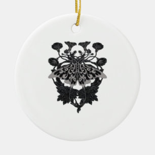 Moth Talisman - Whimsigoth Drawing - White Version Ceramic Tree Decoration
