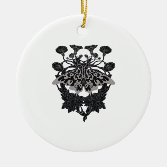 Moth Talisman - Whimsigoth Drawing - White Version Ceramic Tree Decoration (Front)