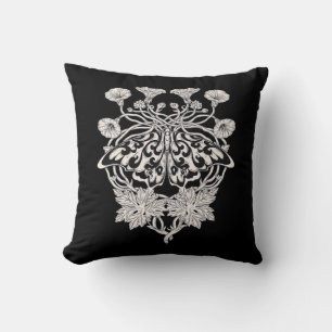 Moth Talisman - Whimsigoth Screenprint Style Drawi Cushion