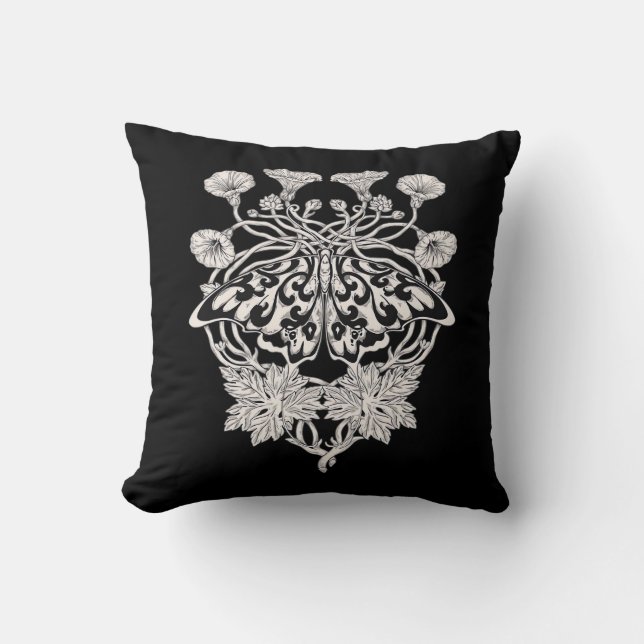 Moth Talisman - Whimsigoth Screenprint Style Drawi Cushion (Front)