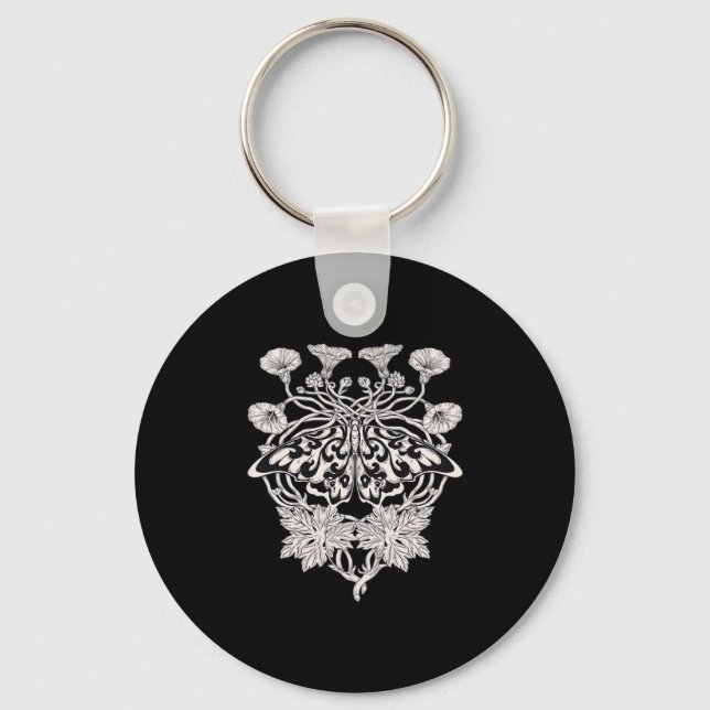 Moth Talisman - Whimsigoth Screenprint Style Drawi Key Ring (Front)
