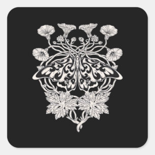 Moth Talisman - Whimsigoth Screenprint Style Drawi Square Sticker
