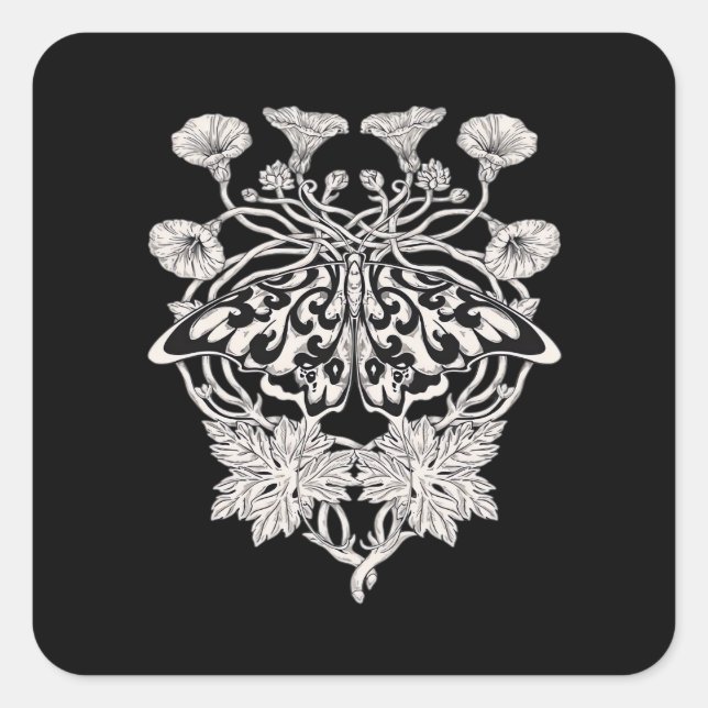 Moth Talisman - Whimsigoth Screenprint Style Drawi Square Sticker (Front)