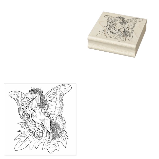 moth winged Fairy Horse Rubber Stamp (Stamped)