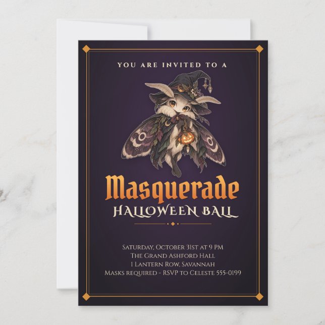 Moth Witch Halloween Masquerade Ball Invitation (Front)