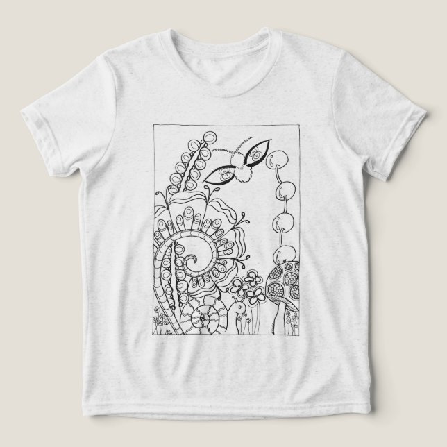 Moth with snail and fantasy flowers  Tri-Blend shirt (Design Front)