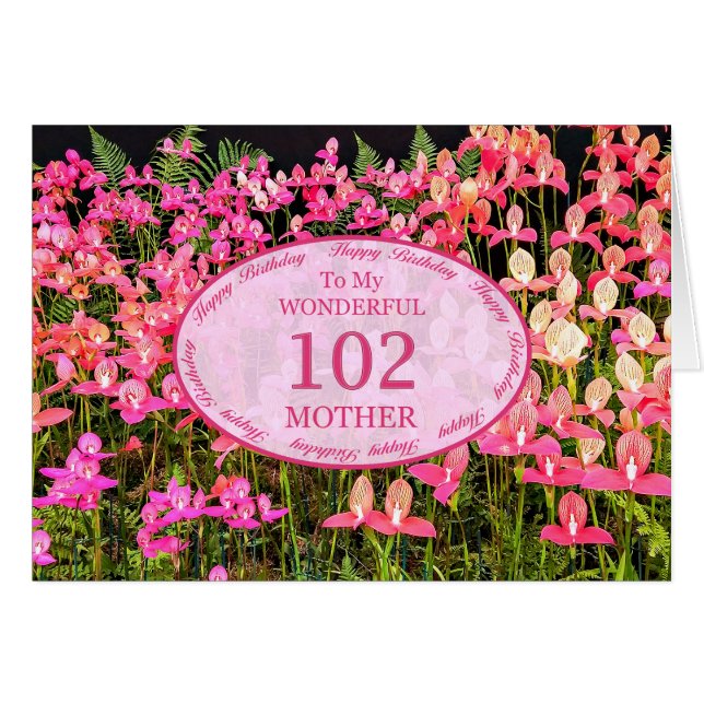 Mother 102nd Birthday with pink flowers (Front Horizontal)