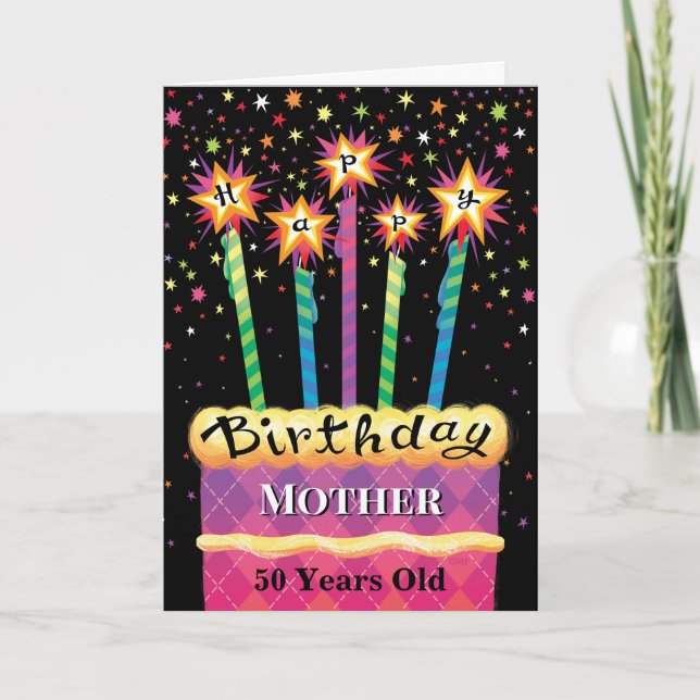 Mother 50th Birthday Cake  Card (Front)