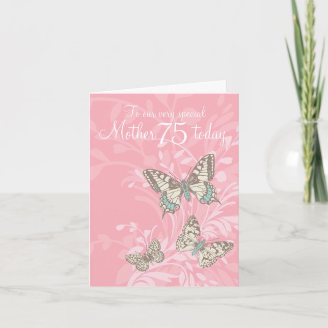 Mother 75th birthday butterflies card (Front)