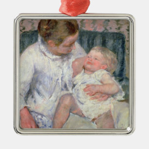 Mother about to Wash her Sleepy Child, 1880 (oil o Metal Tree Decoration