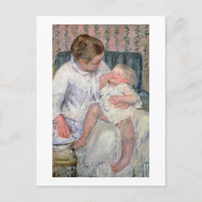 Mother about to Wash her Sleepy Child, 1880 (oil o Postcard (Front)