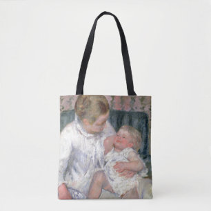 Mother about to Wash her Sleepy Child, 1880 (oil o Tote Bag