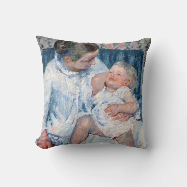 Mother About to Wash Her Sleepy Child, Cassatt Cushion (Front)