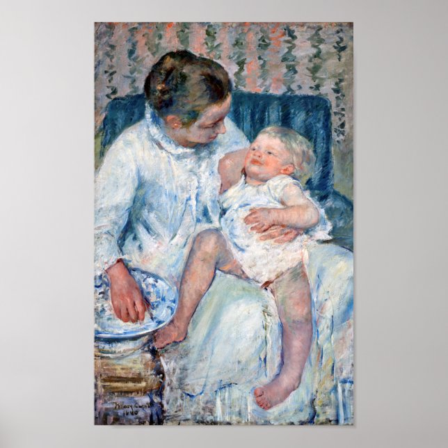Mother About to Wash Her Sleepy Child, Cassatt Poster (Front)