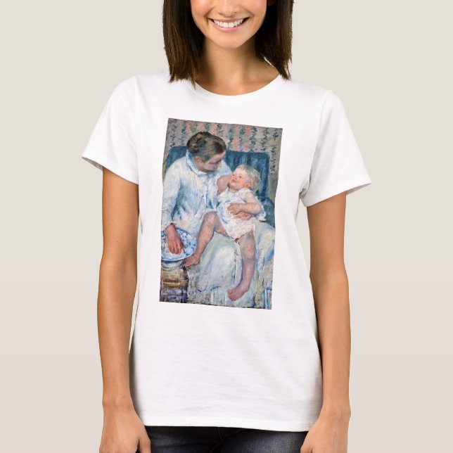 Mother About to Wash Her Sleepy Child, Cassatt T-Shirt (Front)
