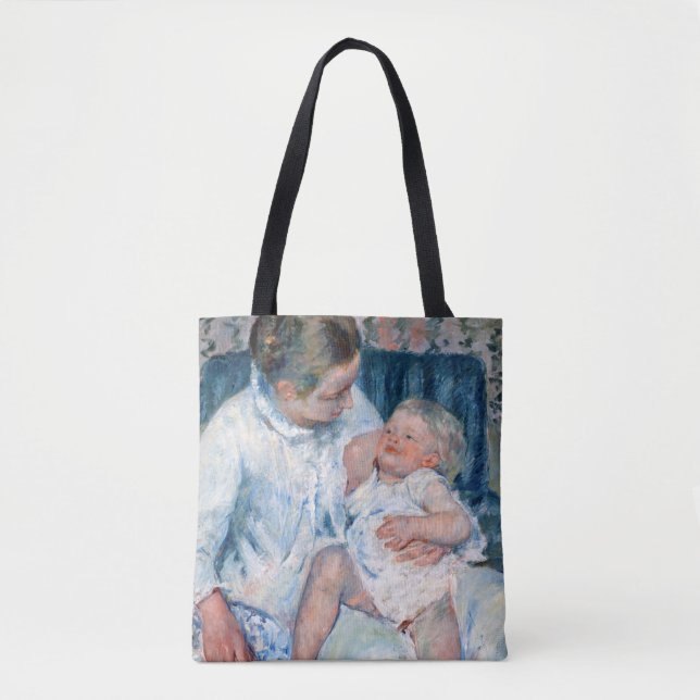 Mother About to Wash Her Sleepy Child, Cassatt Tote Bag (Front)