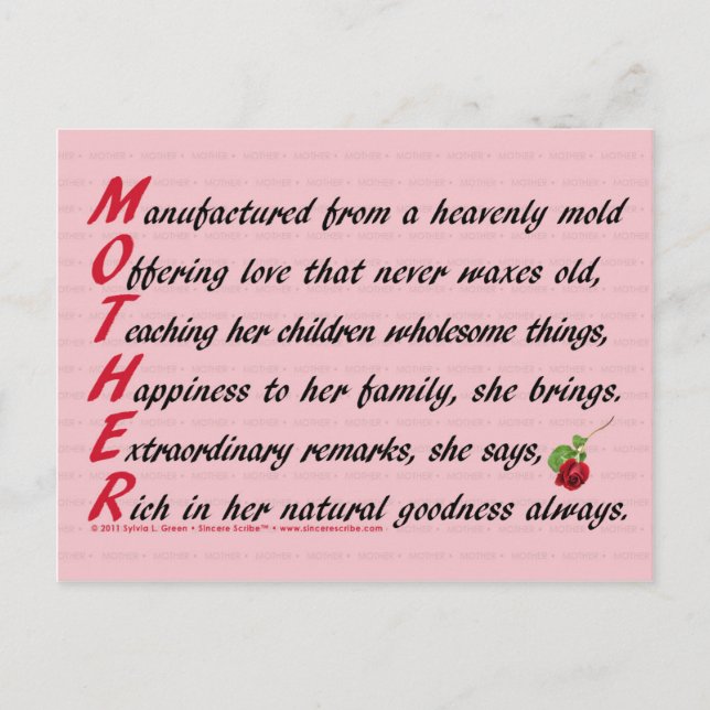 Mother (Acrostic) Postcard (Front)