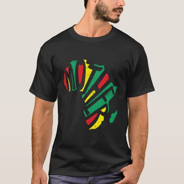 Mother Africa Retro Colourful Continent Text Map T-Shirt (Front)