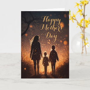 Mother and 2 Children at Sunset, Mothers Day Card