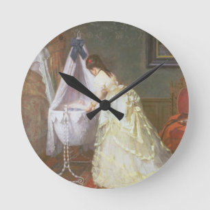 Mother and Baby, 1869 (oil on panel) Round Clock