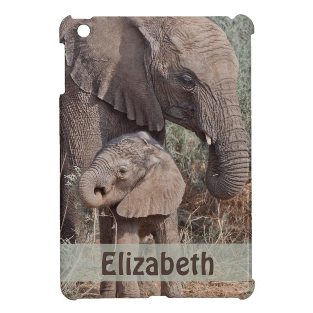 Mother and Baby African Elephant Personalised iPad Mini Case (Back)