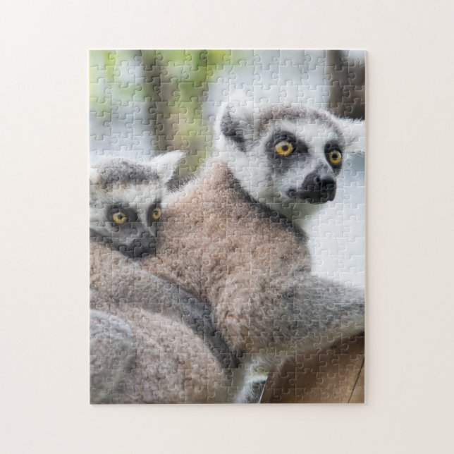 Mother and Baby Animal Lemur Photography Animal Jigsaw Puzzle (Vertical)