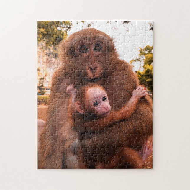 Mother and Baby Animal Monkey Photography Animal Jigsaw Puzzle (Vertical)