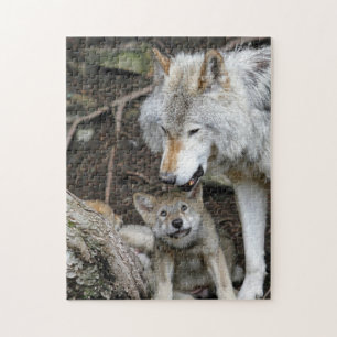 Mother and Baby Animal Wolf Photography Animal Jigsaw Puzzle