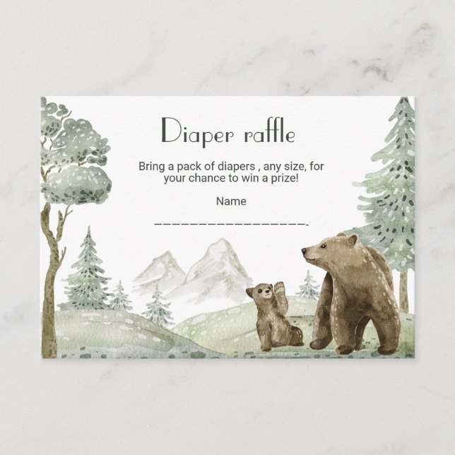 Mother and baby bear watercolor forest invitation  (Front)
