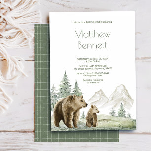 Mother and baby bear watercolor forest invitation 