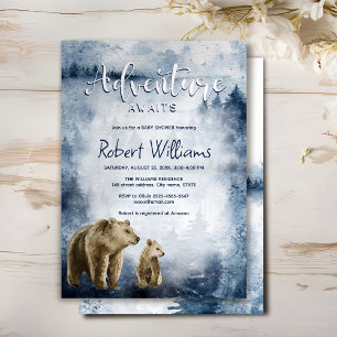 Mother and baby bear watercolor forest invitation