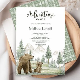 Mother and baby bear watercolor forest invitation 