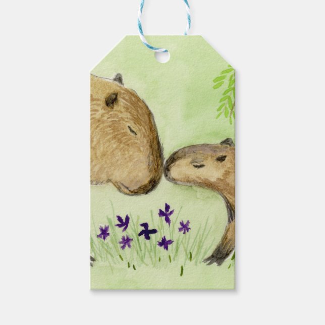 Mother and Baby Capybara Gift Tags (Front)