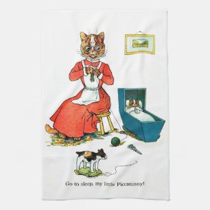 Mother and Baby Cat, Louis Wain Tea Towel