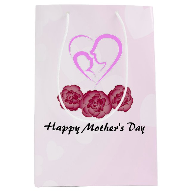 Mother and Baby Child Carnation Mother's Day Medium Gift Bag (Front)