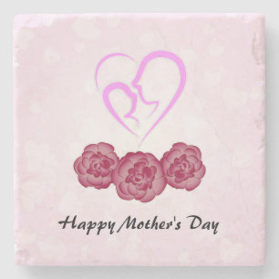 Mother and Baby Child Carnation Mother's Day Stone Coaster