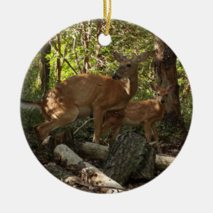 Mother and Baby Deer at Shenandoah National Park Ceramic Tree Decoration