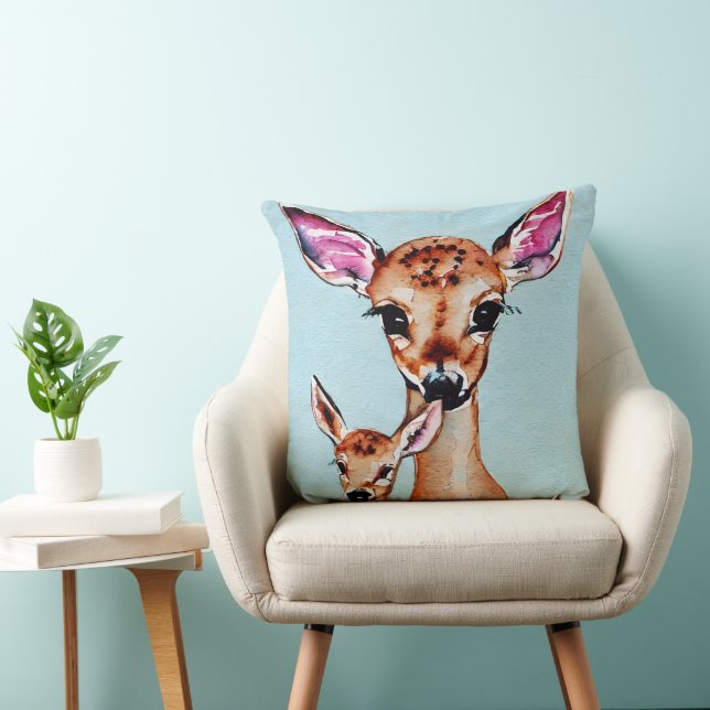 Mother And Baby Deer Watercolor Love Family Cushion (Chair)
