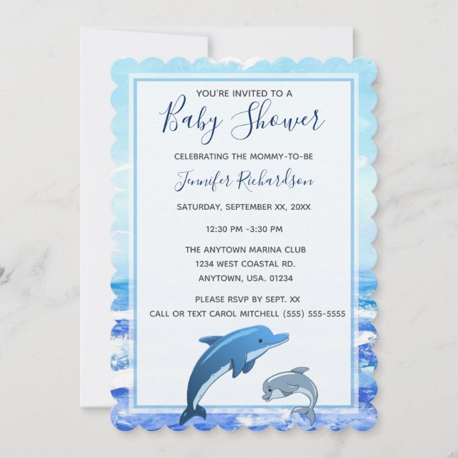 Mother and Baby Dolphin Ocean Theme Baby Shower Invitation (Front)