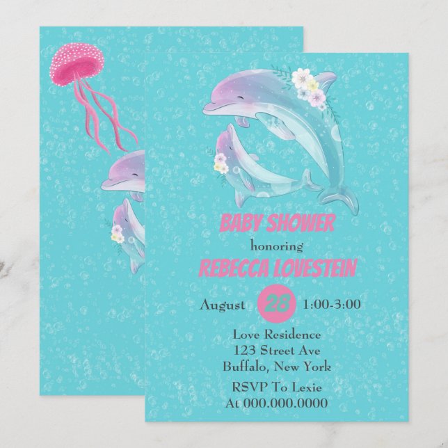 Mother and Baby Dolphins Girl Baby Shower (Front/Back)