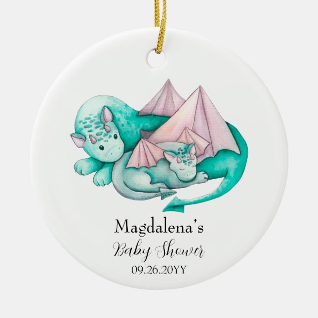 Mother and Baby Dragon Baby Shower Keepsake  Ceramic Tree Decoration (Front)