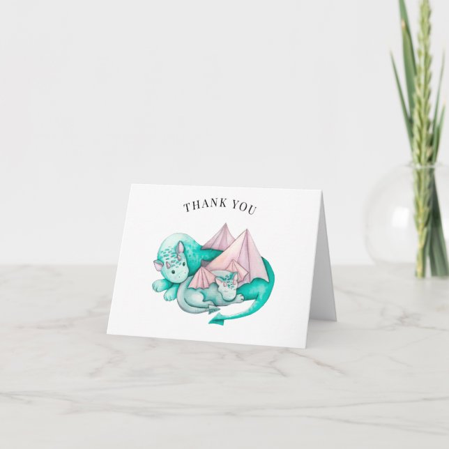 Mother and Baby Dragon Baby Shower Thank You Card (Front)